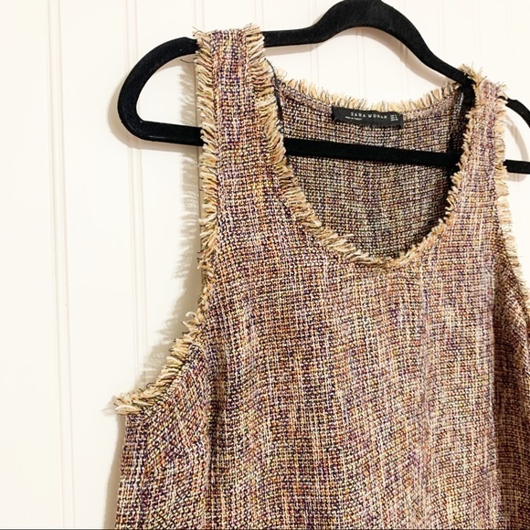 Zara M Multicolor Frayed Tweed Sleeveless Top - Picture 3 of 4